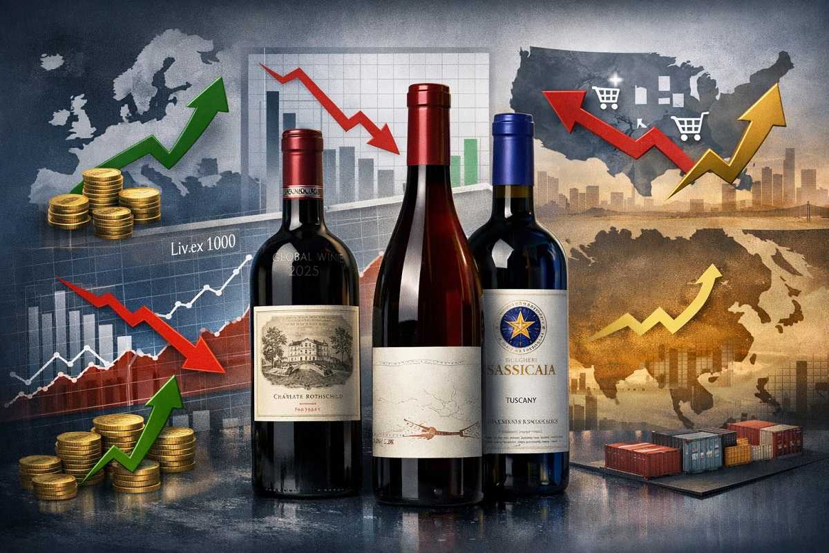 Liv-ex 2025: prezzi sotto pressione, crescono volumi. Liv-ex 1000 -4,5%, domanda fine wines USA -43,6% ma ripartono acquisti europei (+48,2%)