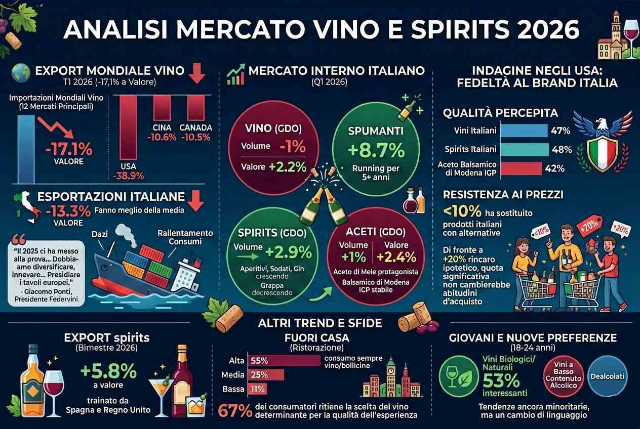 Nel nuovo (dis)ordine mondiale del commercio, il vino italiano mostra una tenuta sorprendente, anche se i segnali d'allarme non mancano. È il quadro eche emerge dall'assemblea aenerale di Federvini